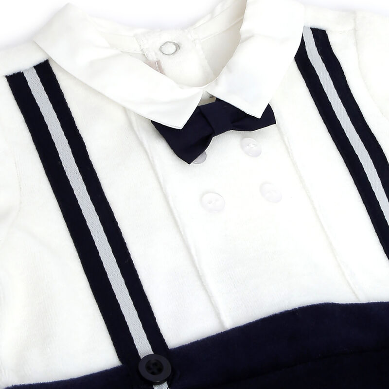 Boys White and Blue Solid Leg Opening Babysuit image number 2